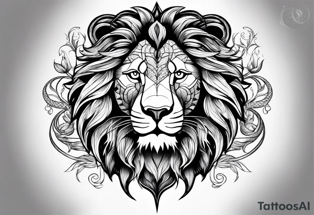 lion with snake hair tattoo idea