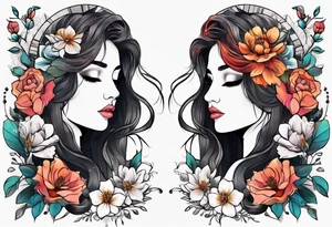Sleeve with libra and flowers tattoo idea