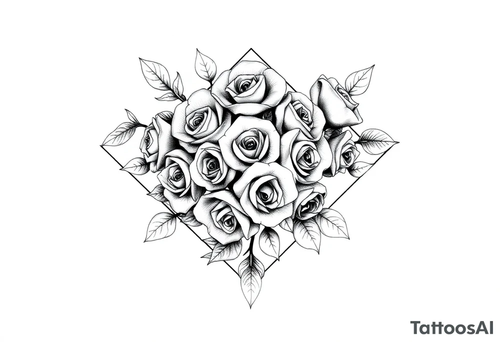 Small Roses with NO LEAVES fully filling up the inside of an lateral elongated diamond shape tattoo idea