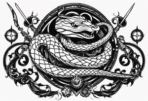 Aggresive Snakes with a sword, this design must be in a vertical vertical proportion. Additionaly the desing must be "Steampunk" type tattoo idea