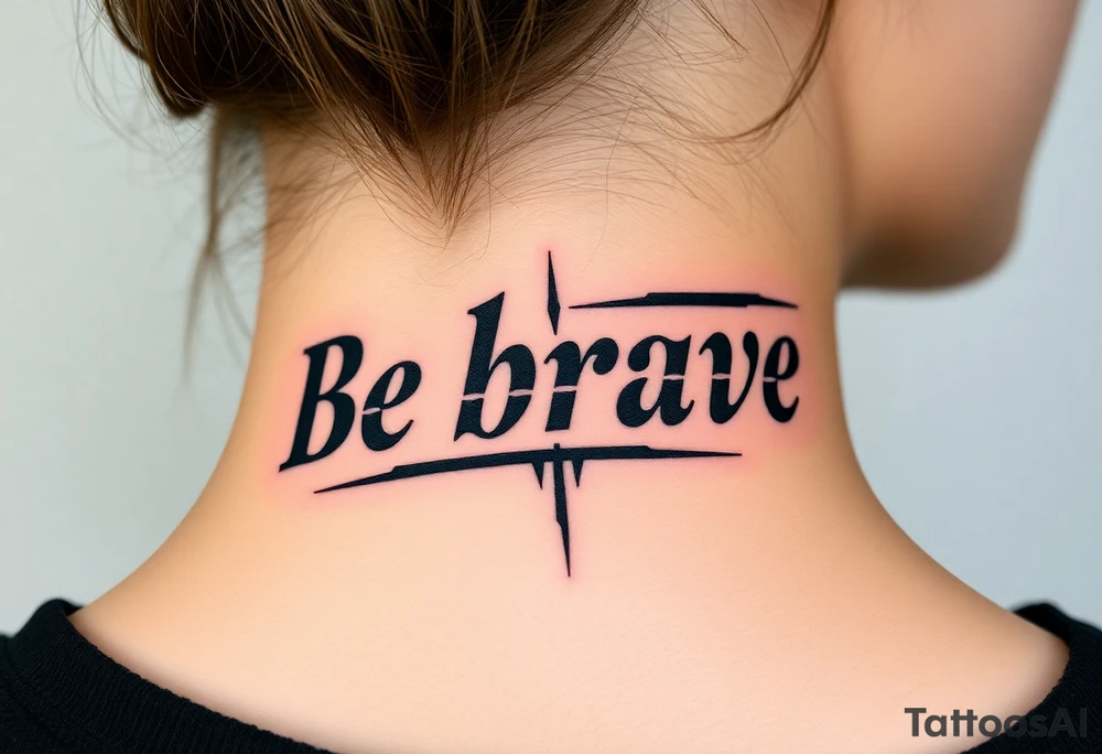 Be brave" written in Dauntless-inspired typography, with battle scars scratched into the letters tattoo idea