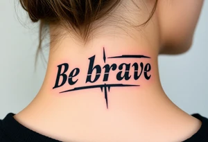 Be brave" written in Dauntless-inspired typography, with battle scars scratched into the letters tattoo idea