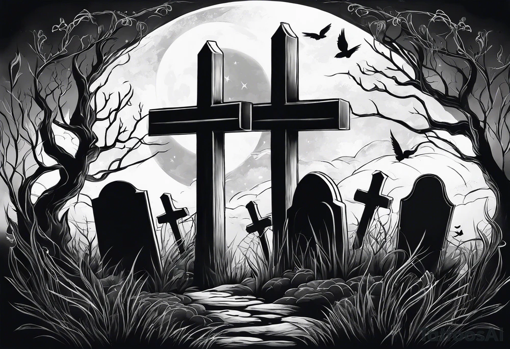 graveyard with moon tattoo idea