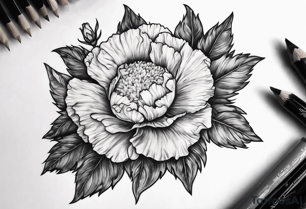 Carnation with sun and moon background tattoo idea