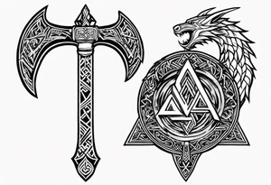 Valhalla sword 
 dragon axe Valknut helm of awe tattoo idea
