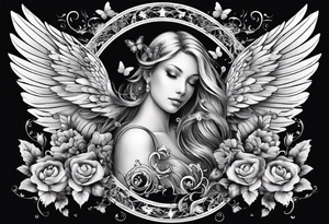 Angel wings and butterfly in the middle tattoo idea