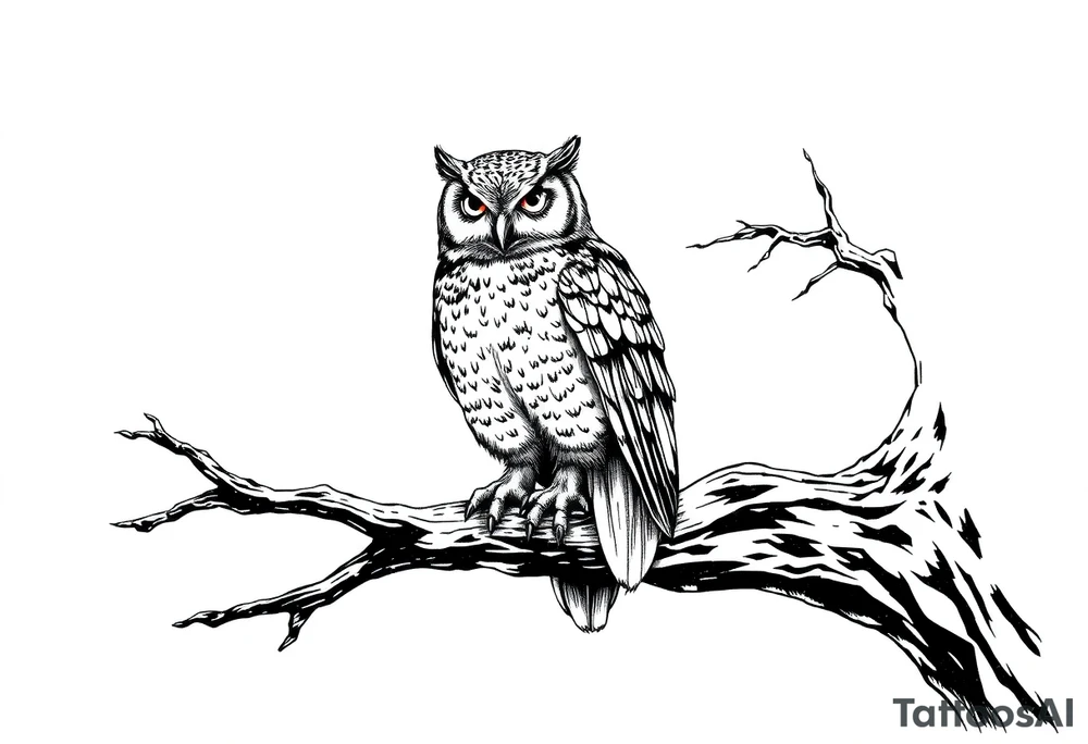 wise owl perched on ancient oak branch under starlit sky tattoo idea