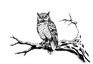 wise owl perched on ancient oak branch under starlit sky tattoo idea