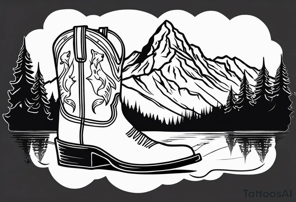 cowboy boot and mountains and a golden retriever tattoo idea