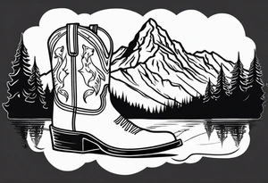 cowboy boot and mountains and a golden retriever tattoo idea