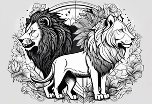 lion and wolf together but playful tattoo idea
