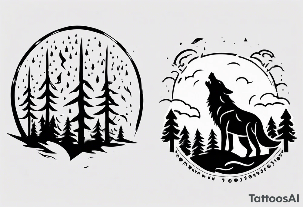 a thunderstorm over a forest and a wolf howling tattoo idea a thunderstorm over a forest and a wolf howling tattoo idea