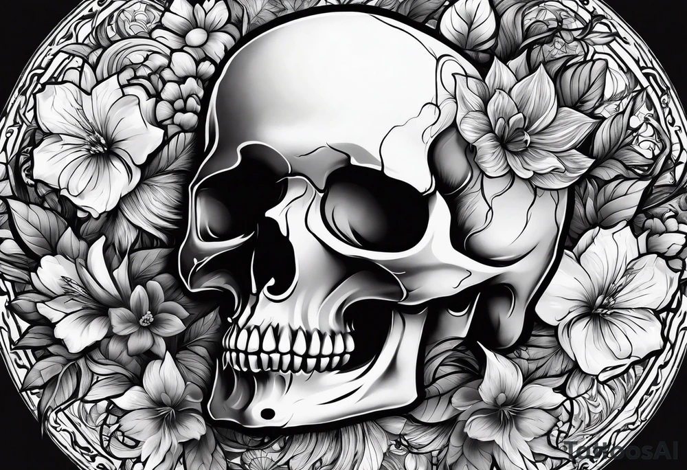 Male skull flowers side view hair tattoo idea