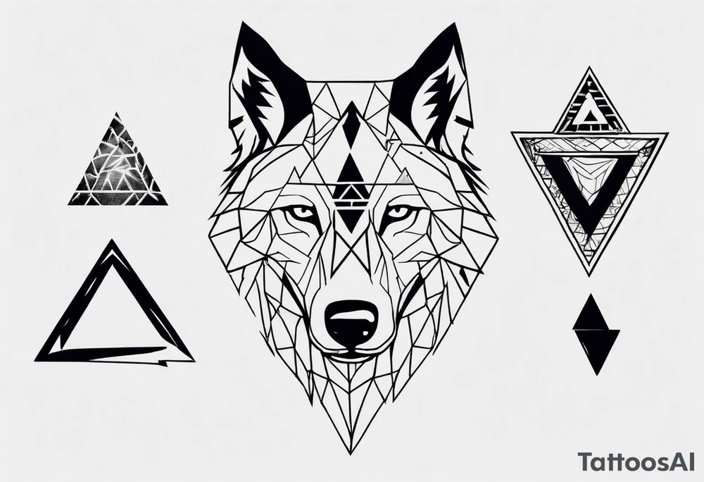 wolf head with triangle in the background tattoo idea