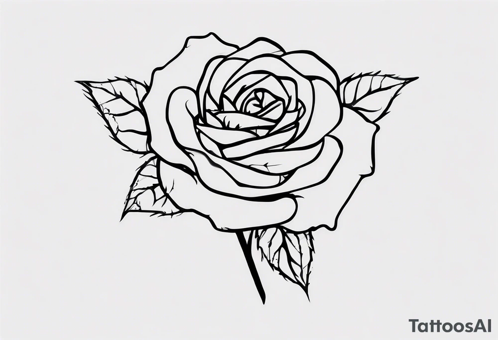 a one-line rose, add some splattered red blood and thorns, small, with stem, very simple, with the name Jesus written in the stem tattoo idea
