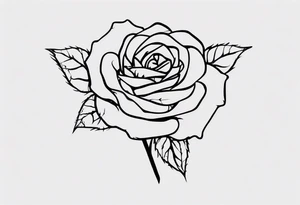 a one-line rose, add some splattered red blood and thorns, small, with stem, very simple, with the name Jesus written in the stem tattoo idea