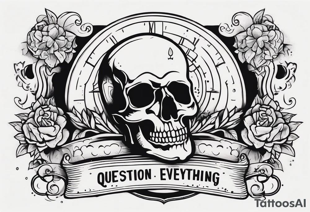 “Question everything”with a skull underneath tattoo idea