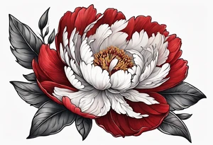 Red peony with floating petals with a tiny rabbit tattoo idea