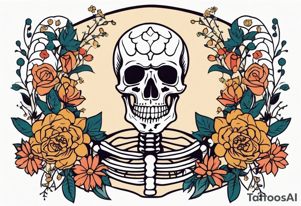 human skeleton

old school vintage simple traditional design surrounded by vintage flowers


bold color simple tattoo idea