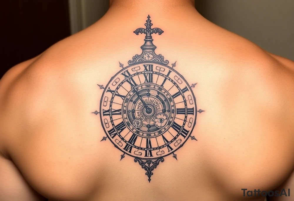 vintage roman numerals within ornate clockwork mechanism tattoo idea