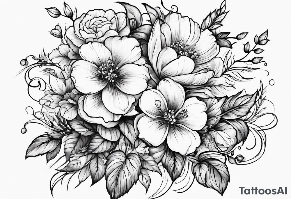 J with vines and small flowers around it tattoo idea