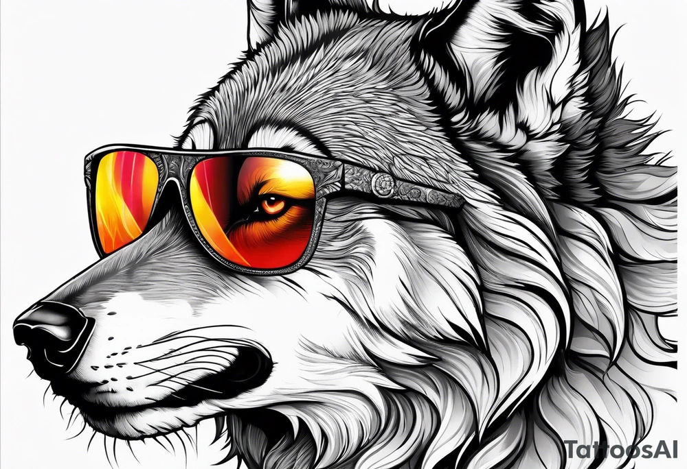 Badass wolf wearing sunglasses tattoo idea