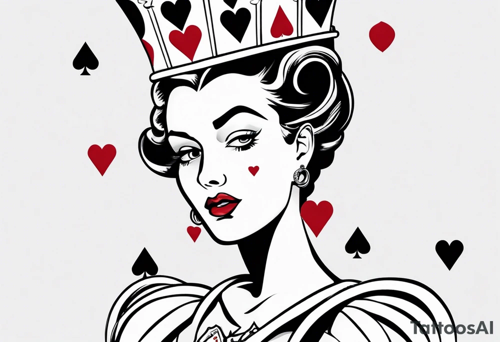 one queen of hearts card, pin-up style tattoo idea