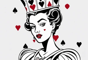 one queen of hearts card, pin-up style tattoo idea