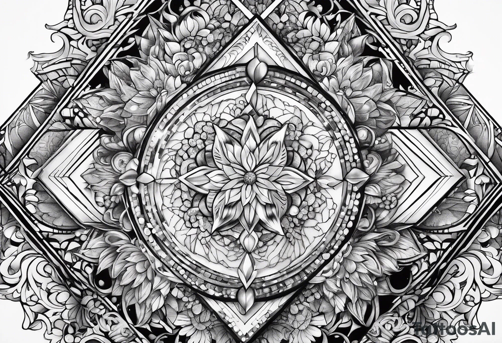 Chunky diamond with lace and gemstones full sleeve tattoo idea