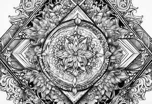 Chunky diamond with lace and gemstones full sleeve tattoo idea