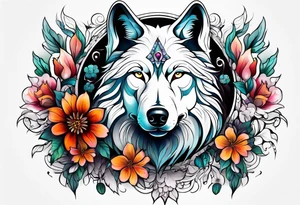 Wolf, flower, cross tattoo idea