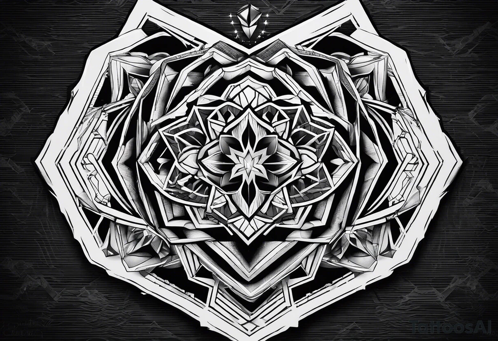black hexagon heart with black background tattoo idea