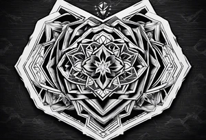 black hexagon heart with black background tattoo idea