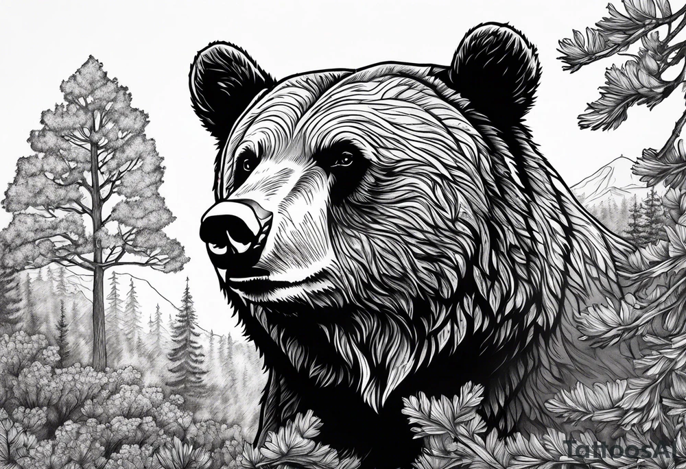 Grizzly bear and oak tree tattoo idea