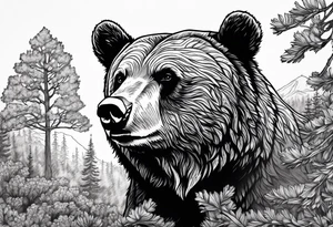 Grizzly bear and oak tree tattoo idea