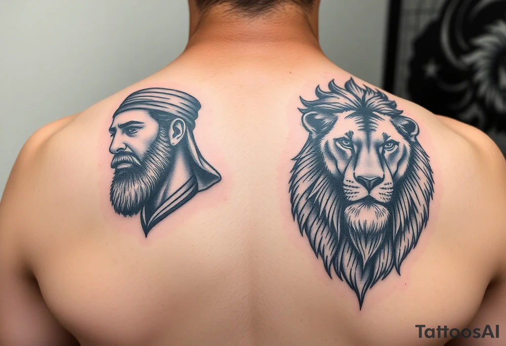 first off all can u get me a picture of imam ali and a lion on on one side and imam ali on the other side make sure u get the pictures from google tattoo idea
