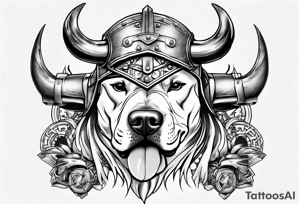 Pitbull with a viking helmet tattoo idea