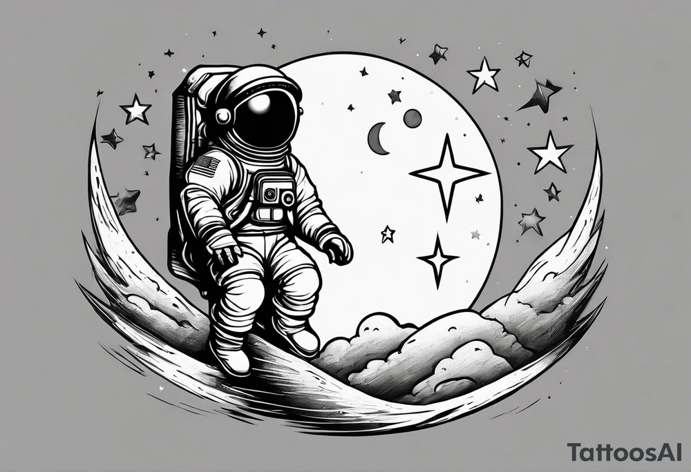 Kid Astronaut sitting on the moon reaching for the stars tattoo idea