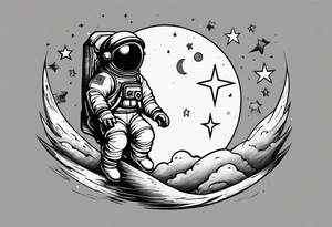 Kid Astronaut sitting on the moon reaching for the stars tattoo idea