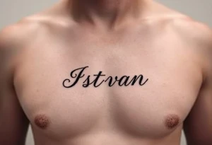 A tattoo of a woman's name in a delicate font under her breast on her ribcage - Istvan tattoo idea