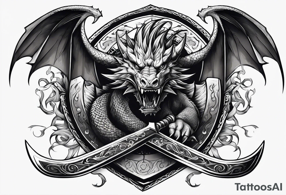 Valhalla sword shield dragon axe tattoo idea
