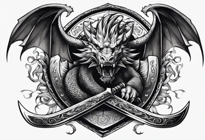 Valhalla sword shield dragon axe tattoo idea