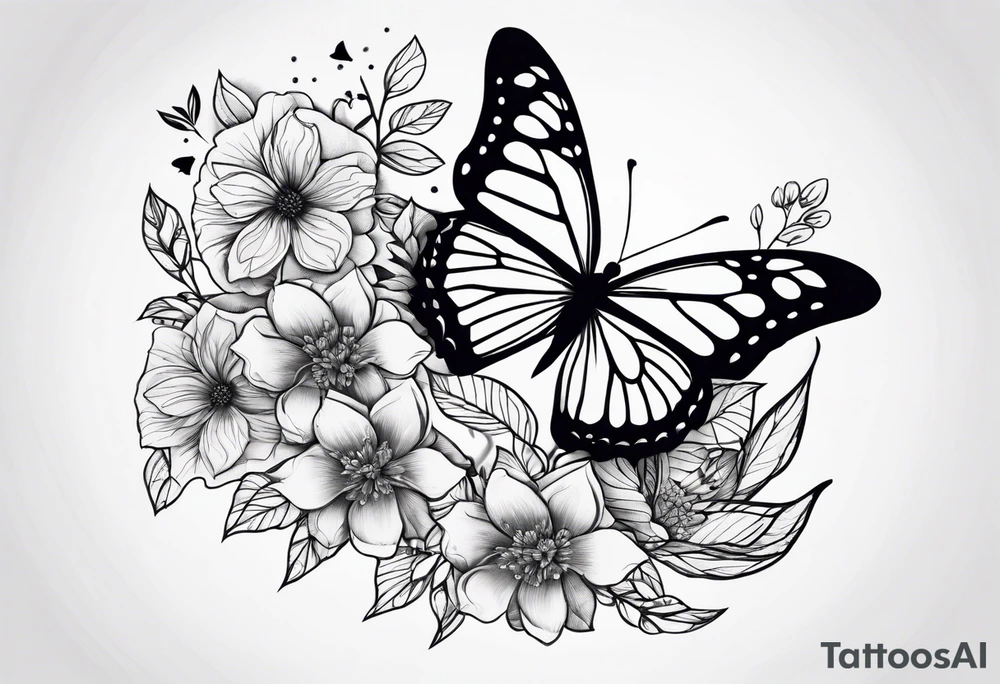 flowers tree butterflies tattoo idea