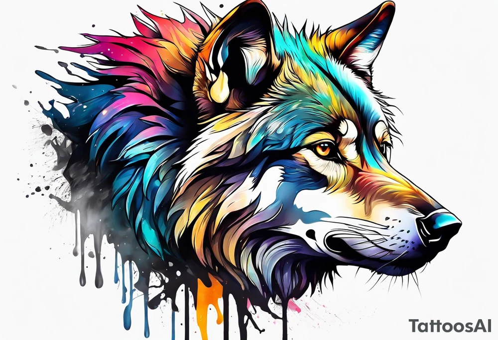 Leaking painted Wolf tattoo idea