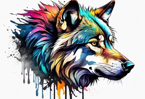 Leaking painted Wolf tattoo idea