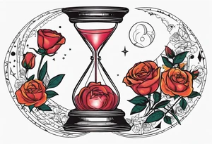 I want a design to print on t-shirts. The design is an hourglass with Amazigh numbers, and this watch is surrounded by planets and Ashulk roses. tattoo idea