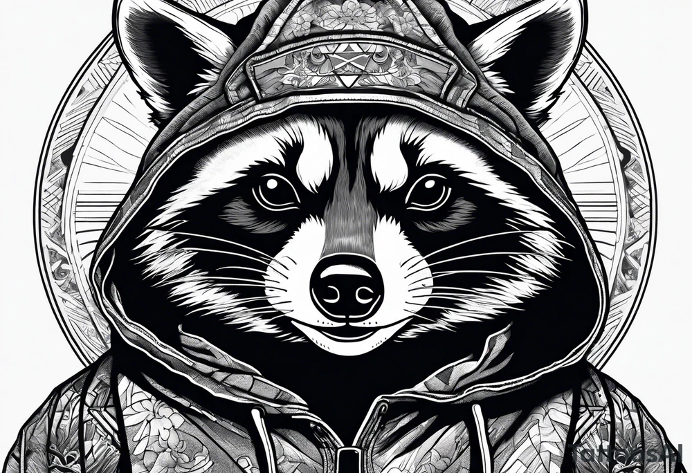 raccoon wearing a Superman hoodie tattoo idea