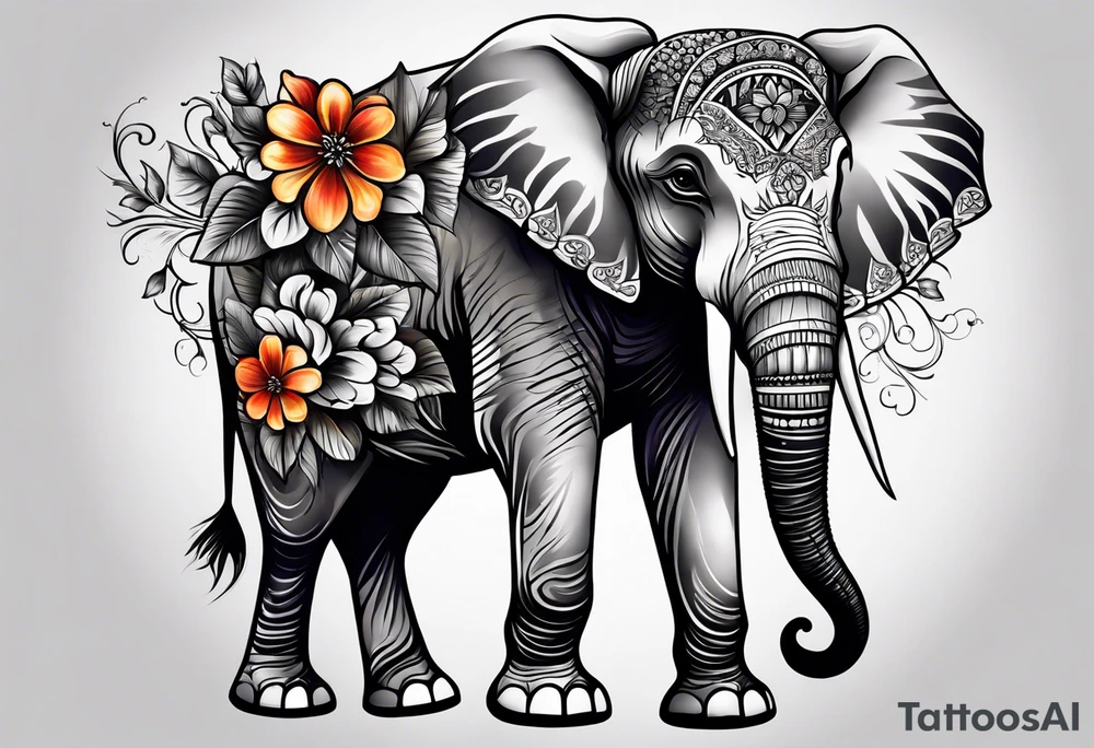 elephant with flowers tattoo idea