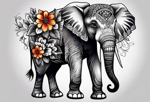 elephant with flowers tattoo idea