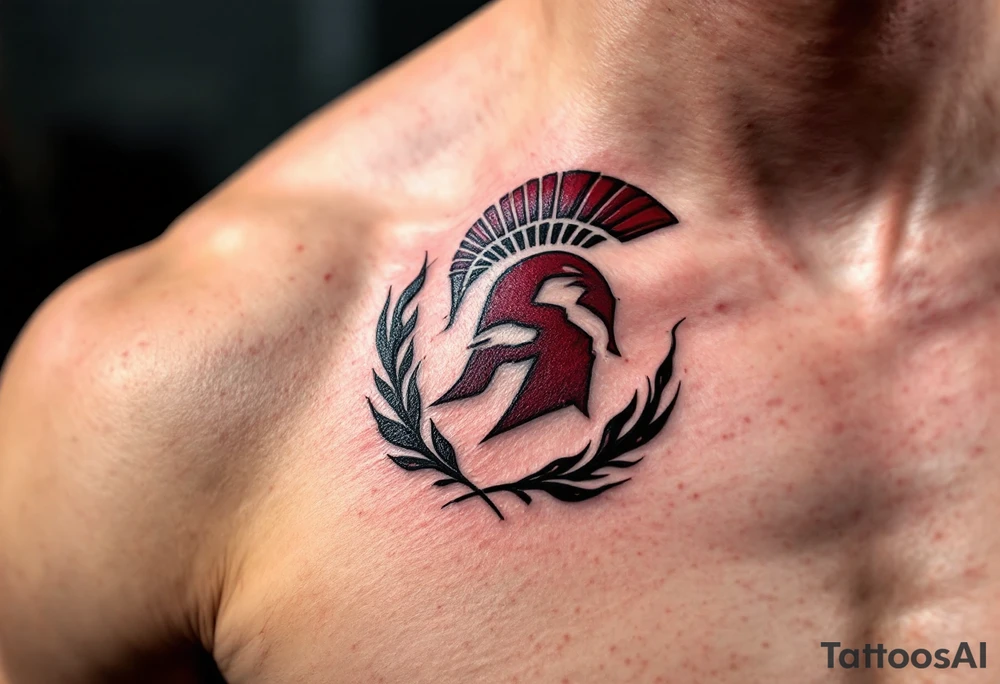 A bold red and burgundy "Sparta" with bold “S” crest wrapped in black flames on the forearm. tattoo idea